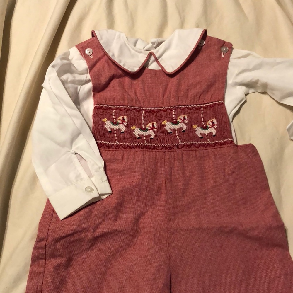 Smocked carousel overall set